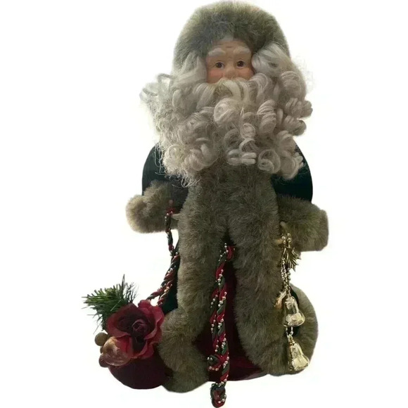 SANTA Velvet Cape & Porcelain CHRISTMAS TREE TOPPER 17" - Picture 1 of 7